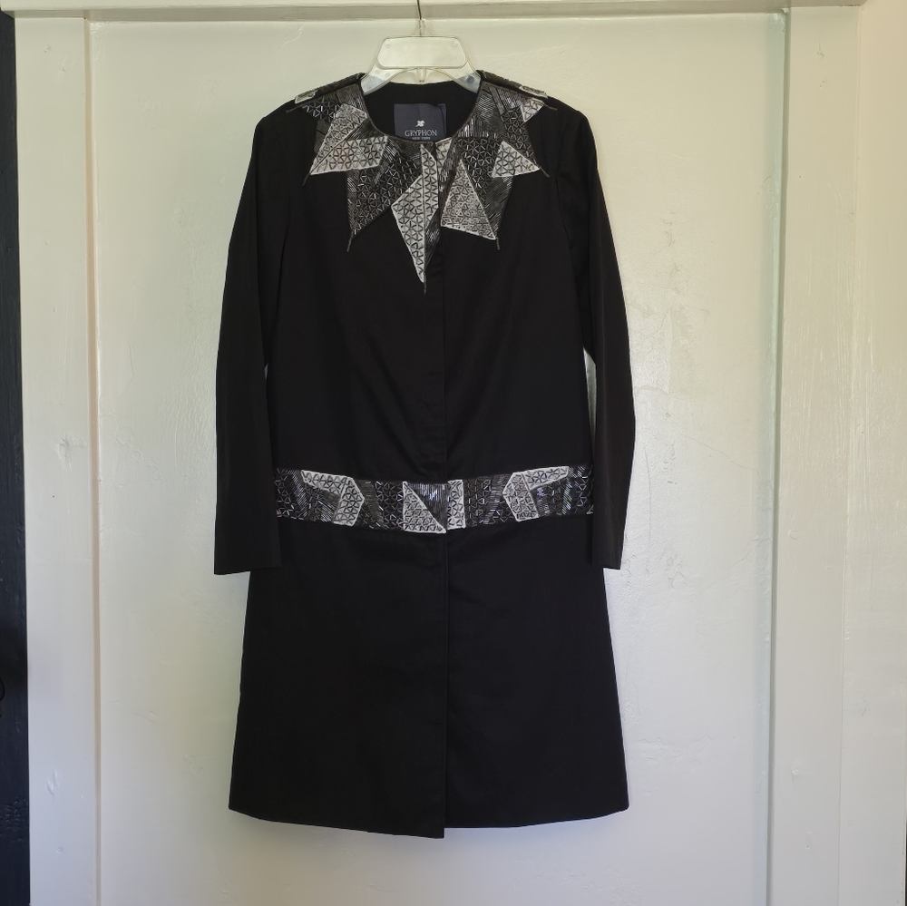 Gossip Girl Serena Gryphon Black Trench Coat with beaded Accents XS/S - Picture 12 of 16